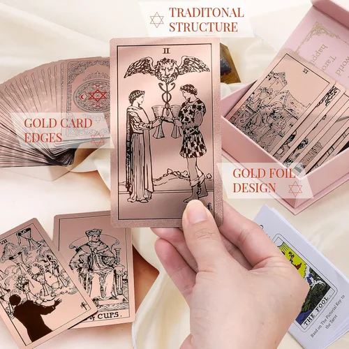 Miniatura 5 de Cartas de Tarot para Principiantes Cartas de Tarot Impermeables con Libro Guía Lámina Dorada con Significados en Ellas 78 Cartas Originales Clásicas