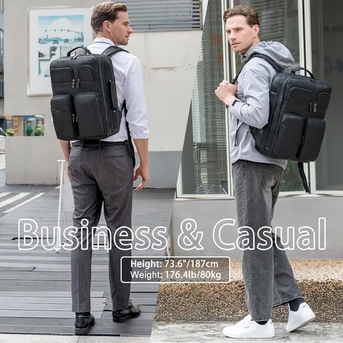 Miniatura 6 de TIDING Mochila para portátil de cuero de grano completo de 17.3 pulgadas para hombres, multibolsillos, casual, mochila de viaje de negocios, Negro