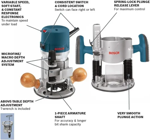 Miniatura 3 de BOSCH Kit combinado de enrutador de madera 1617EVSPK + juego de guía de plantillas de enrutador BOSCH RA1128