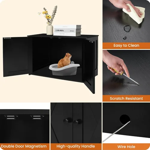 Miniatura 6 de Caja de arena para gatos Dwanton, mueble oculto para caja de arena para gatos, entrada reversible puede estar en el lado izquierdo o derecho, baño