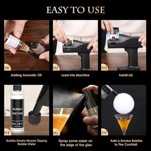 Miniatura 5 de Pistola de Humo para Cócteles de Seihoae, Operación con una Sola Tecla, Manual, con Pantalla a Color de 1.4 Pulgadas, para Barman, Bar, Fiesta