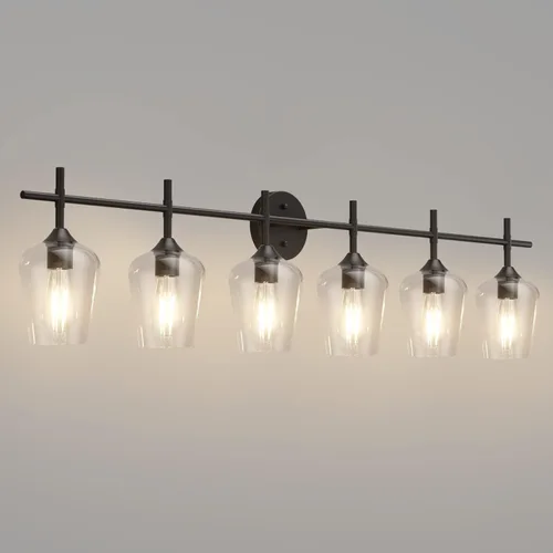 Miniatura 15 de Ralbay Lámparas de baño doradas 2 luces con vidrio transparente, iluminación moderna de montaje en pared, iluminación industrial de granja, luces
