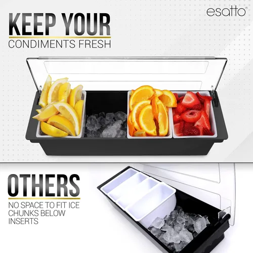 Miniatura 6 de Esatto Suministros para Bar Contenedores de condimentos con tapas 4-1.5 Pint Accesorios para carrito de bar Fruta para barman Bandeja de condimentos