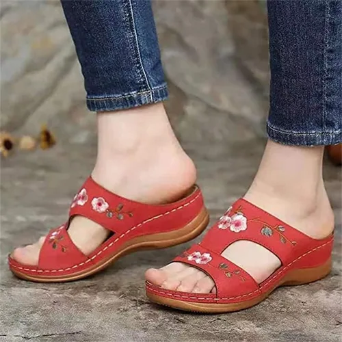 Miniatura 53 de Ladmiple Sandalias ortopédicas florales de moda 2023 con soporte de arco, zapatillas romanas casuales con puntera abierta
