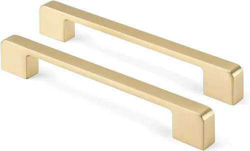 Miniatura 12 de Rergy Tiradores de cocina para gabinetes, paquete de 10 unidades doradas de 5 pulgadas con agujero central, herrajes cuadrados para cajones de Oro