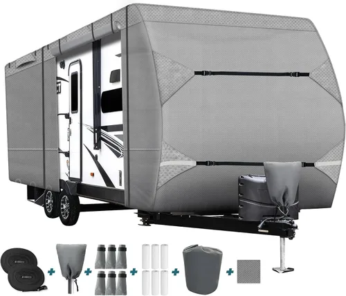 Miniatura 7 de Cubierta de 8 capas no tejida con fundas de algodón para remolques de viaje de 18 pies a 20 pies, impermeable, resistente al viento, cubierta