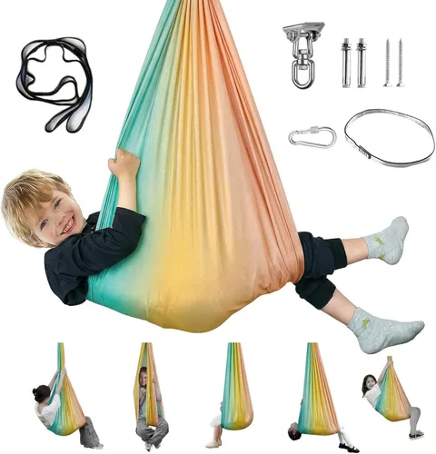 Miniatura 10 de Columpio sensorial para niños y adultos, columpio de terapia de doble capa para interiores y exteriores, columpio para acurrucarse con accesorios