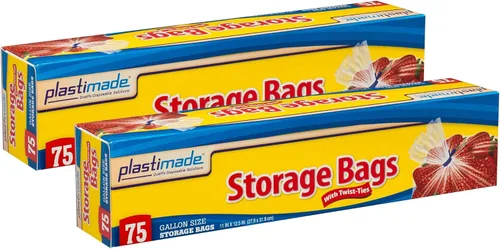 Miniatura 7 de Bolsas de almacenamiento de plástico desechables con lazo giratorio original, tamaño de 1 galón, 75 bolsas, ideales para el hogar, oficina