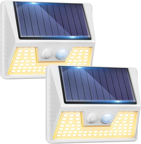 Miniatura 14 de vighep Paquete de 12 luces solares de movimiento para exteriores, luces impermeables para valla al aire libre, luces LED de pared blancas cálidas