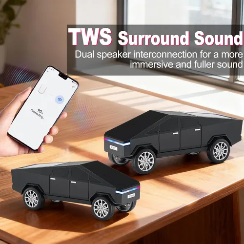 Miniatura 6 de WSTER Altavoz Bluetooth con reproducción de camión de estilo futuro con pantalla LED, TWS estéreo, FM, reproducción USB/TF, faros LED, micrófono