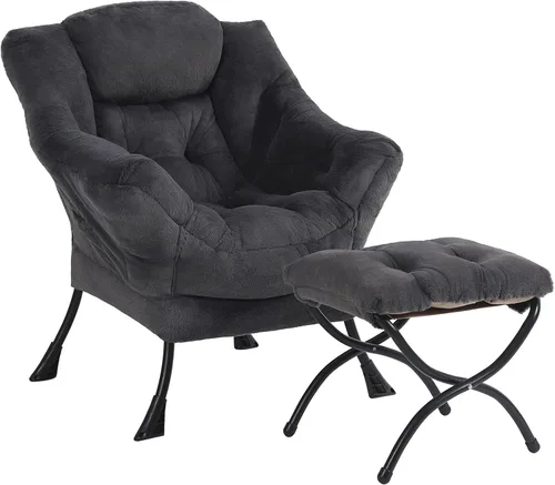 Miniatura 16 de Silla perezosa acogedora y otomana, juego grande de silla de descanso contemporánea, sillón tapizado de ocio para lectura para dormitorio, sala