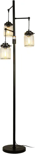 Miniatura 9 de Lámpara rústica industrial de granja con 3 pantallas de vidrio, lámparas de pie altas con interruptor regulable, base resistente, lámparas de pie