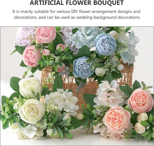 Miniatura 3 de Cabilock 1 ramo de flores artificiales para boda, peonía nupcial, ramo decorativo de flores falsas para fiestas en casa y celebraciones románticas