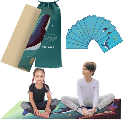 Miniatura 10 de Set de Esterillas de Yoga para Niños de ABTECH - Cómoda Esterilla de Yoga Infantil de Dinosaurio para Niño con 12 Tarjetas de Yoga, Bolsa de Panda