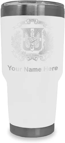 Miniatura 12 de LaserGram Taza aislada al vacío de 20 onzas, escudo de armas, República Dominicana, grabado personalizado incluido (gris)