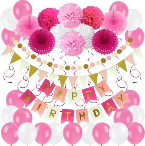 Miniatura 13 de ZERODECO Decoraciones de cumpleaños, decoraciones de fiesta azul marino y dorado con pancarta, pompones, globos para niños, niñas, hombres y mujeres