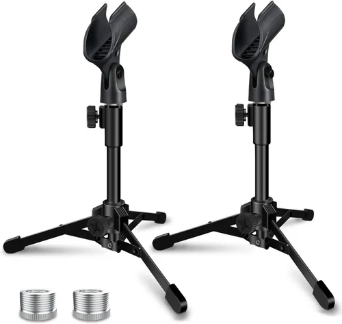 Miniatura 8 de Soporte de Micrófono de Escritorio Portátil Trípode Plegable con Soporte de Clip de Micrófono y Tornillo Macho de 5/8 Pulgadas a Hembra de 3/8