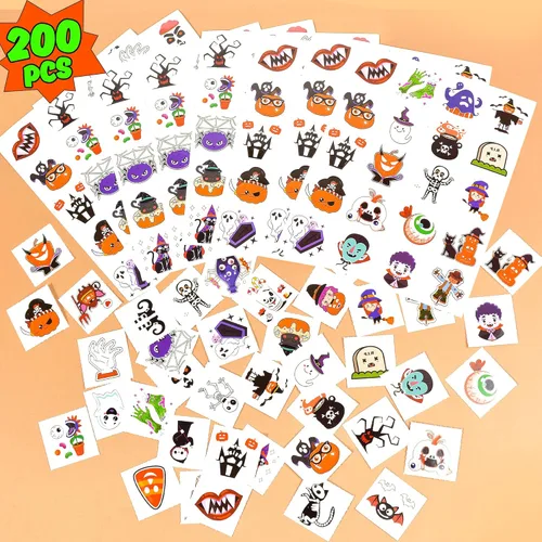 Miniatura 2 de U-Goforst 200 tatuajes de Halloween, recuerdos de fiesta de Halloween que brillan en la oscuridad, tatuajes temporales de Halloween, golosinas