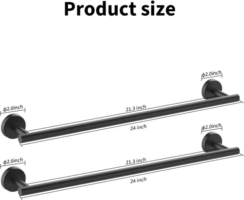 Miniatura 2 de Cilee Toallero de baño negro mate, 24 pulgadas, toallero doble de 24 pulgadas, soporte para toallas de baño, soporte para toallas de baño, montaje