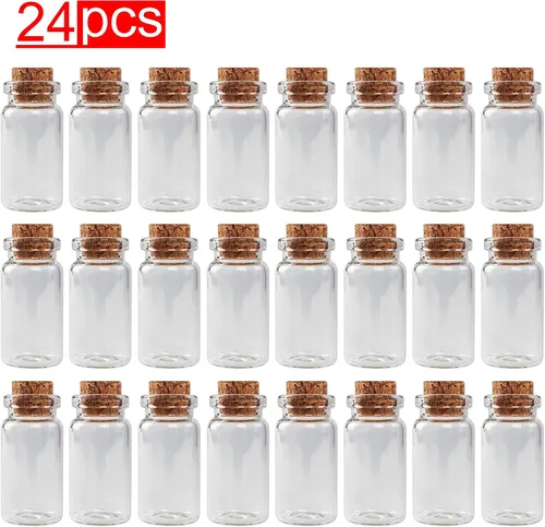 Miniatura 2 de Minitarros de vidrio transparentes, botellas con tapón de corcho para manualidades, proyectos, decoración y recuerdos de fiestas. Tamaño: 1-1/2