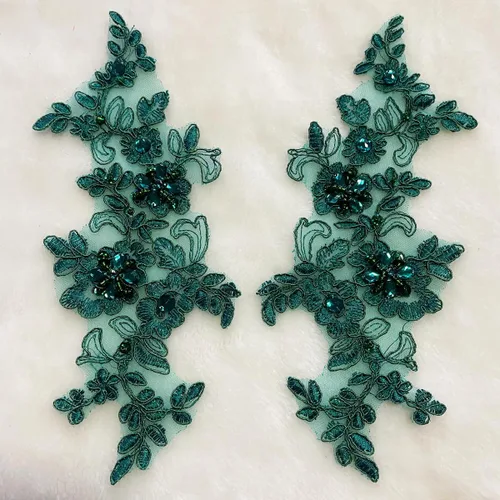 Miniatura 23 de Parches de tela de encaje fino bordados con diamantes de imitación bordados, decoración de vestido para coser en lentejuelas cuentas, accesorio