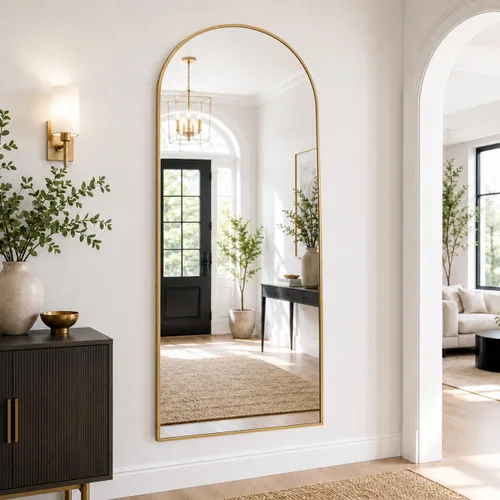 Miniatura 4 de Espejo de Cuerpo Completo, 71"x26" Espejo Arqueado de Cuerpo Completo, Espejo de Arco con Soporte, Espejos de Pie Grandes, Espejos de Cuerpo Dorado