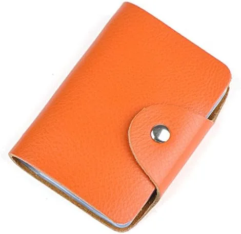 YaJaMa Cartera para tarjetas de crédito, pequeña, de piel auténtica, 26 ranuras, para tarjetas, organizador para mujeres y hombres, Naranja, Cartera