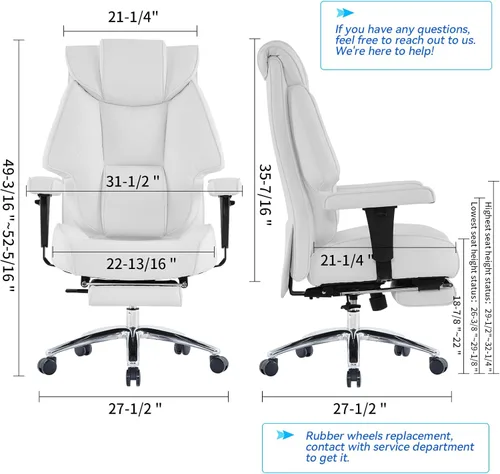 Miniatura 2 de EXCEBET Silla de oficina grande y alta con reposapiés, silla de oficina ejecutiva de piel sintética con respaldo alto, 400 libras, sillas Blanco