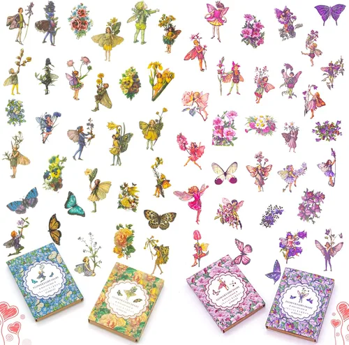 Miniatura 7 de 90 piezas de calcomanías de hadas para álbum de recortes, parche de hada transparente de flores para álbumes de recortes, cuaderno a mano, estuche