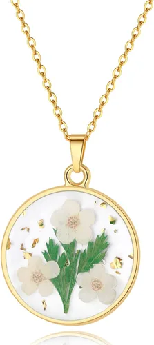 Miniatura 98 de Forget-Me-Not and Queen Anne's Lace Pressed Wildflower Necklace Birth Month Real Flower Necklace Gold/Silver Pressed Flower Jewelry