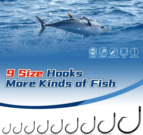 Miniatura 5 de Ganchos circulares para agua salada en línea, ganchos de pesca para bagre, 4 ganchos Mustad fuertes de acero de alto carbono para atún, carpa