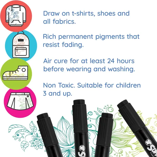 Miniatura 3 de U.S. Art Supply Super Marcadores Negros de Doble Punta para Tela Permanentes para Ropa - Juego de 6 Bolígrafos de Tela con Tinta Permanente