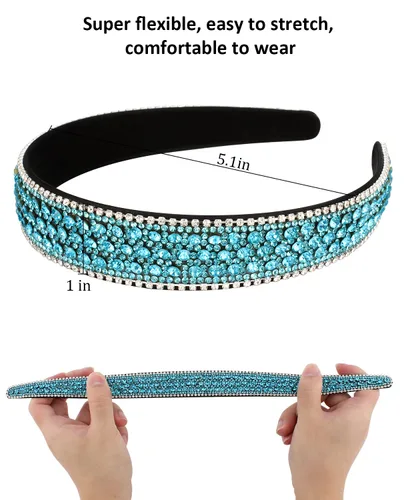 Miniatura 2 de Wecoe Diadema con diamantes de imitación para mujeres y niñas, azul, diadema de moda, antideslizante, brillante, cristal, diamante, banda fina