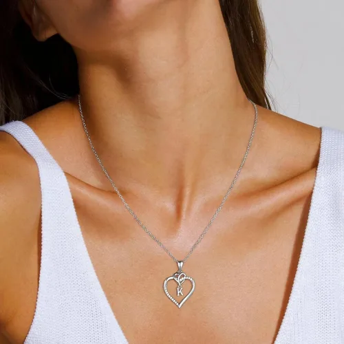 Miniatura 4 de STORUP Collares con inicial de corazón para mujeres y niñas, chapado en oro de 14 quilates, circonita cúbica, inicial de la A a la Z, collar
