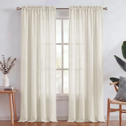 Miniatura 38 de Turquoize cortinas traslúcidas de lino natural, cortinas semitransparentes, cortinas de arpillera con bolsillo para cortinero, paneles para ventana