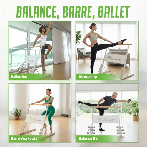 Miniatura 7 de Portable Folding Exercise Bar for Barre, Balance and Ballet Home Workouts, Strong Freestanding Stable Design Blanco