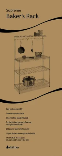 Miniatura 6 de Whitmor Supreme Baker's Rack con tabla de cortar de madera extraíble segura para alimentos, cromada