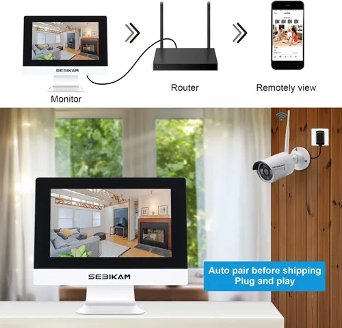 Miniatura 5 de Sistema de cámara de seguridad inalámbrica con monitor de 10.1 pulgadas, 4 cámaras HD de 3MP/2K Audio de 2 vías Vista local y remota Detección