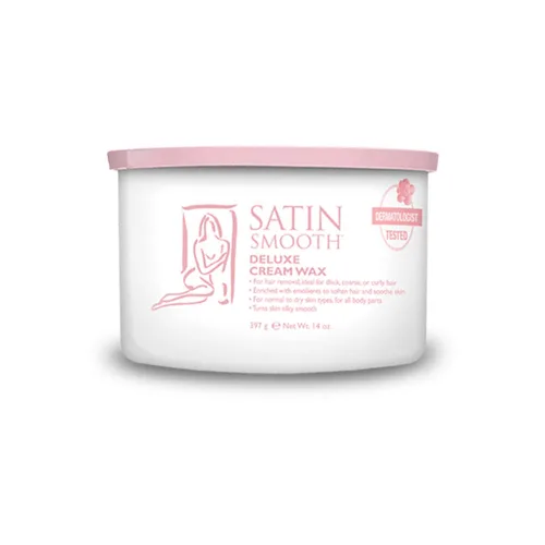 Cera depilatoria en crema de lujo Satin Smooth - Cera suave para cara y cuerpo, depilación profesional para piel sensible, cabello grueso y rizado,