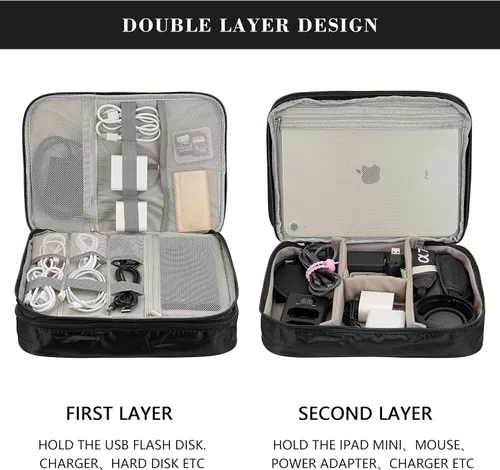 Miniatura 3 de Bolsa organizadora de accesorios electrónicos, impermeable de doble capa, organizador de cables de viaje para cables, cargador, banco de energía