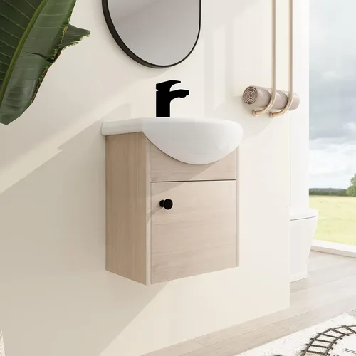 Miniatura 21 de Malwee Tocador de baño flotante de 18 pulgadas con lavabo, Tocador de baño de lavabo individual de 18 pulgadas montado en la pared, con 1 puerta