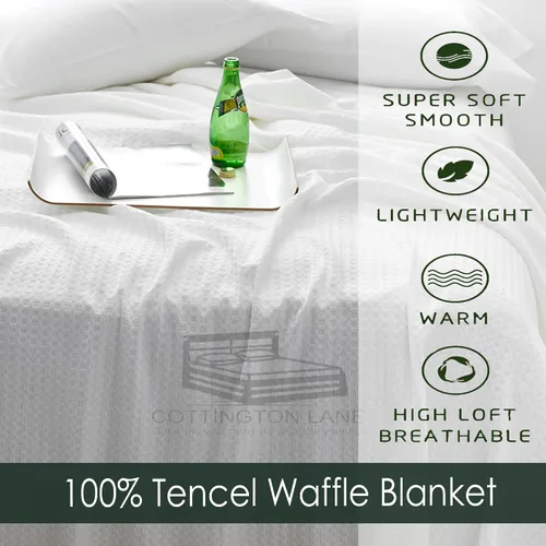 Miniatura 6 de Cottington Lane Manta 100% Tencel de tejido de gofre tamaño Queen de 90 x 90 pulgadas, ligera, suave y transpirable, manta perfecta para todas