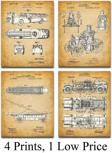 Miniatura 8 de Impresiones artísticas originales de bomberos, juego de cuatro fotos (8 x 10) sin marco, hace una gran decoración de estación de bomberos y regalo