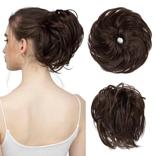 Miniatura 28 de SARLA 2 piezas de cabello desordenado color burdeos, onduladas, rizadas, sintéticas, coleteros falsos, extensiones de cola de caballo para mujeres