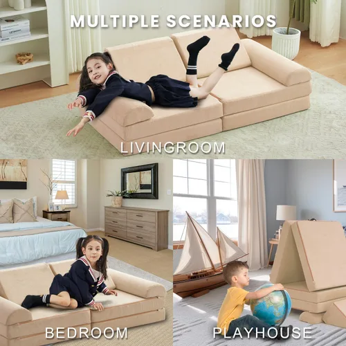 Miniatura 5 de jela Sofá de Juego para Niños Certificado de Seguridad, Sofá Suave para Niños con Funda Lavable a Máquina, Conjunto de Construcción de Fuerte