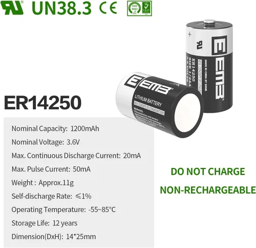 Miniatura 2 de EEMB Batería ER14250 1/2AA 3.6V Li-SOCL₂ Batería de litio no recargable XL-050F SB-AA02 LS14250 para medidor de collar de perro Sensor Sensor
