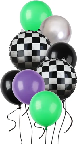 Miniatura 6 de Paquete de Globos de Coche de Carreras Globos a Cuadros Azules y Negros de Látex para Niños Un Feliz Primero, Segundo, Vintage, Dos, Rápidos, Un