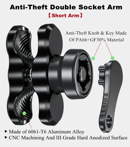 Miniatura 2 de BRCOVAN Brazo de doble enchufe de aleación de aluminio antirrobo compatible con soportes RAM tamaño B base de montaje de bola de 1 pulgada y soporte