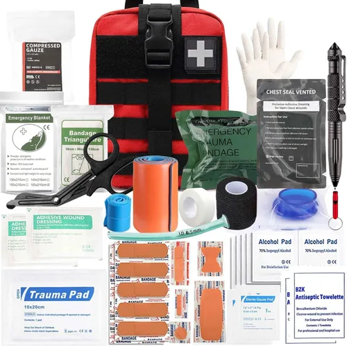 Miniatura 8 de Kit de Trauma Ifak, 74 Piezas de Suministros Tácticos de Primeros Auxilios Mejorados, Bolsa Molle Ifak Rip Away Suministros de Repuesto para Negro