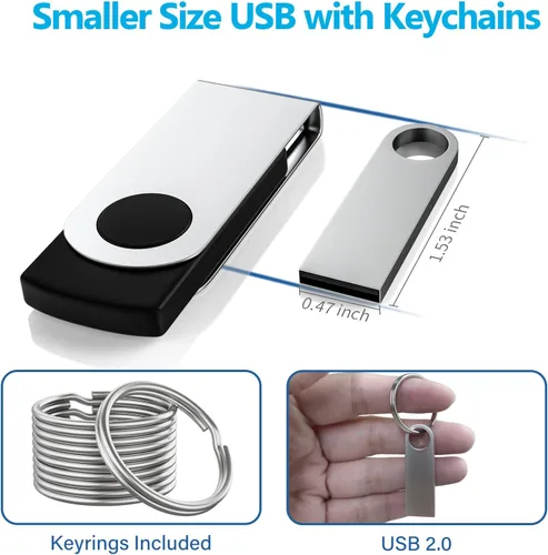 Miniatura 5 de ABLAZE Paquete de 2 unidades flash de 128 GB, unidades de pulgar USB 2.0 de metal con llaveros USB Stick Pendrive (plateado)